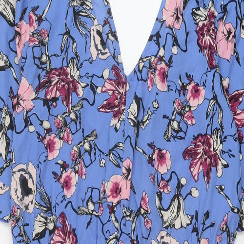 Influence Womens Blue Floral Polyester Playsuit One-Piece Size 8 Button