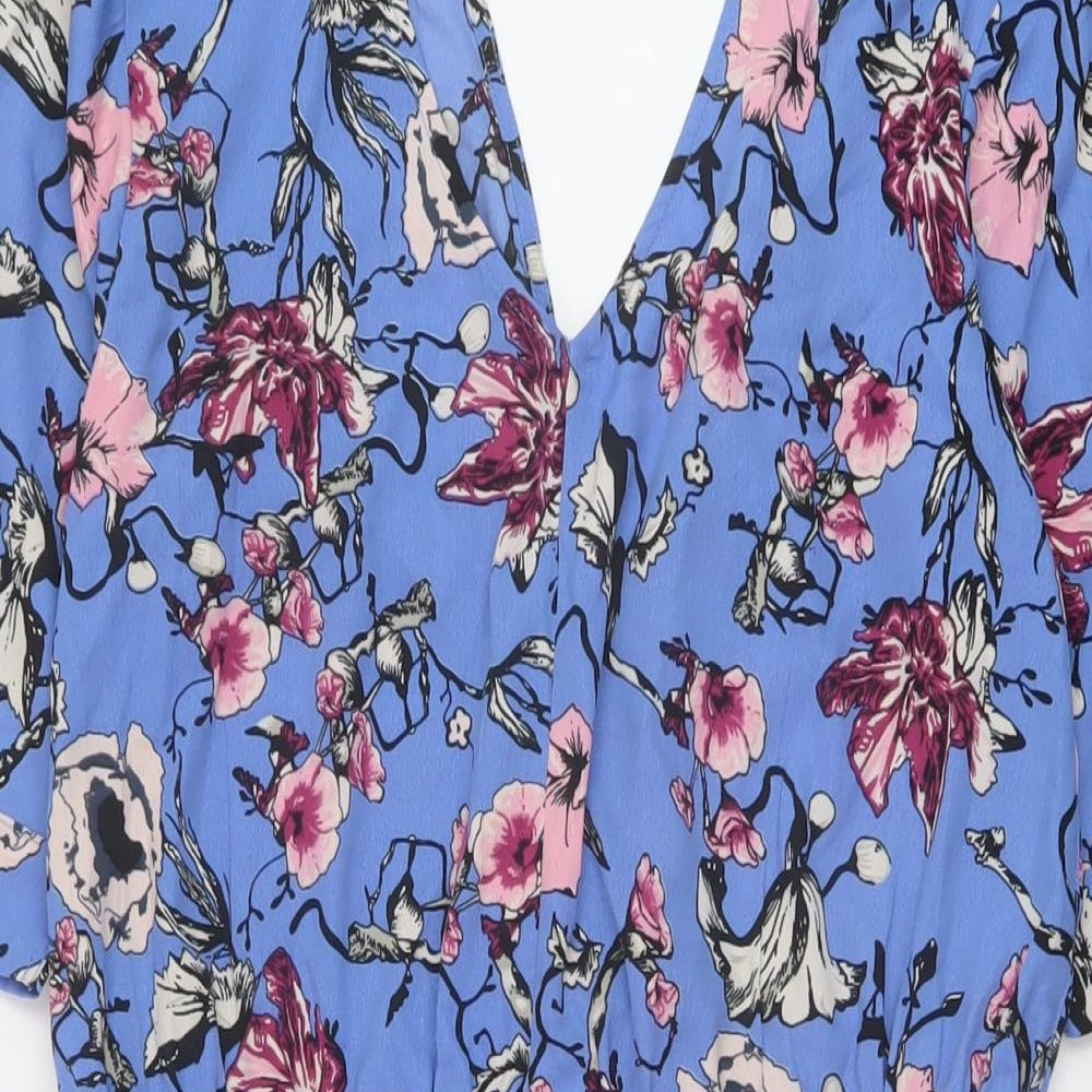 Influence Womens Blue Floral Polyester Playsuit One-Piece Size 8 Button