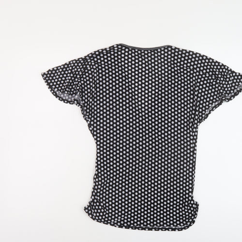 Max Studio Womens Black Polka Dot Polyester Basic T-Shirt Size S V-Neck