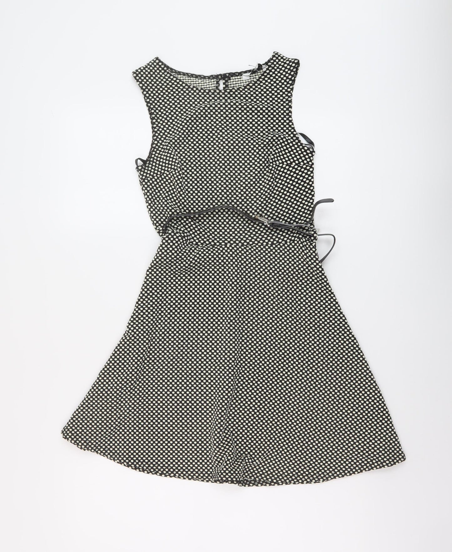 New Look Womens Black Geometric Polyester A-Line Size 8 Round Neck Button