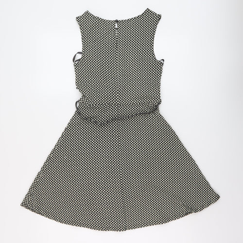 New Look Womens Black Geometric Polyester A-Line Size 8 Round Neck Button