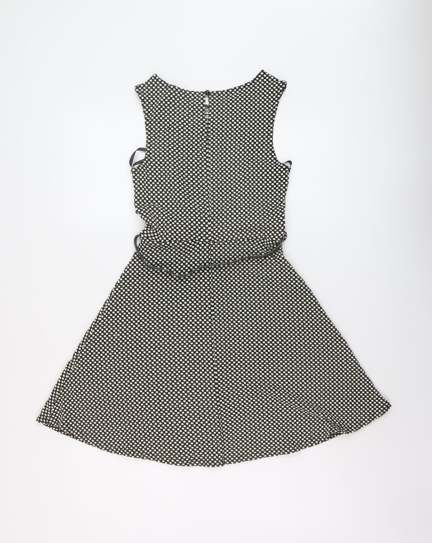 New Look Womens Black Geometric Polyester A-Line Size 8 Round Neck Button