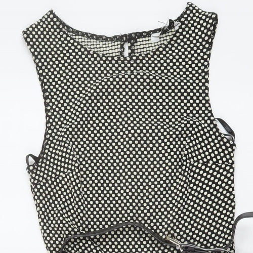 New Look Womens Black Geometric Polyester A-Line Size 8 Round Neck Button