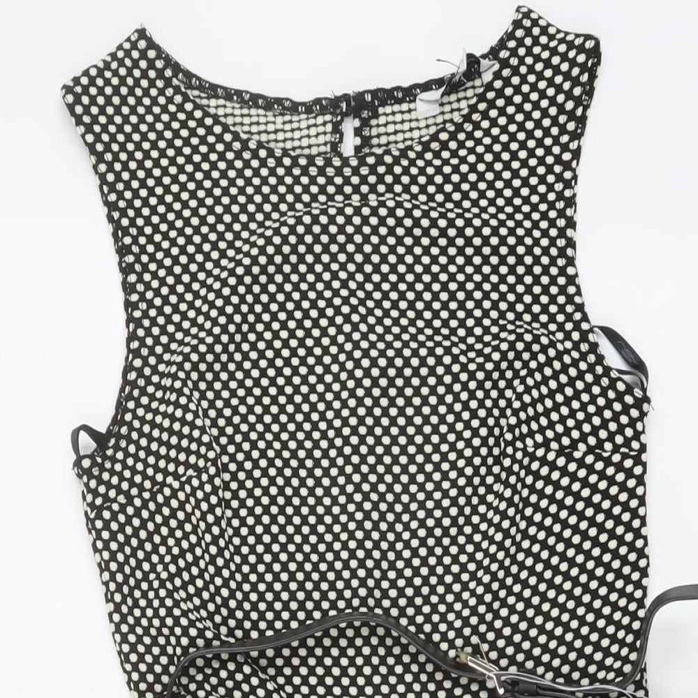 New Look Womens Black Geometric Polyester A-Line Size 8 Round Neck Button