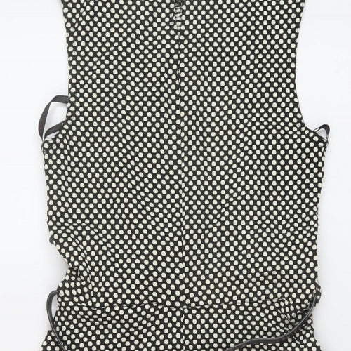 New Look Womens Black Geometric Polyester A-Line Size 8 Round Neck Button
