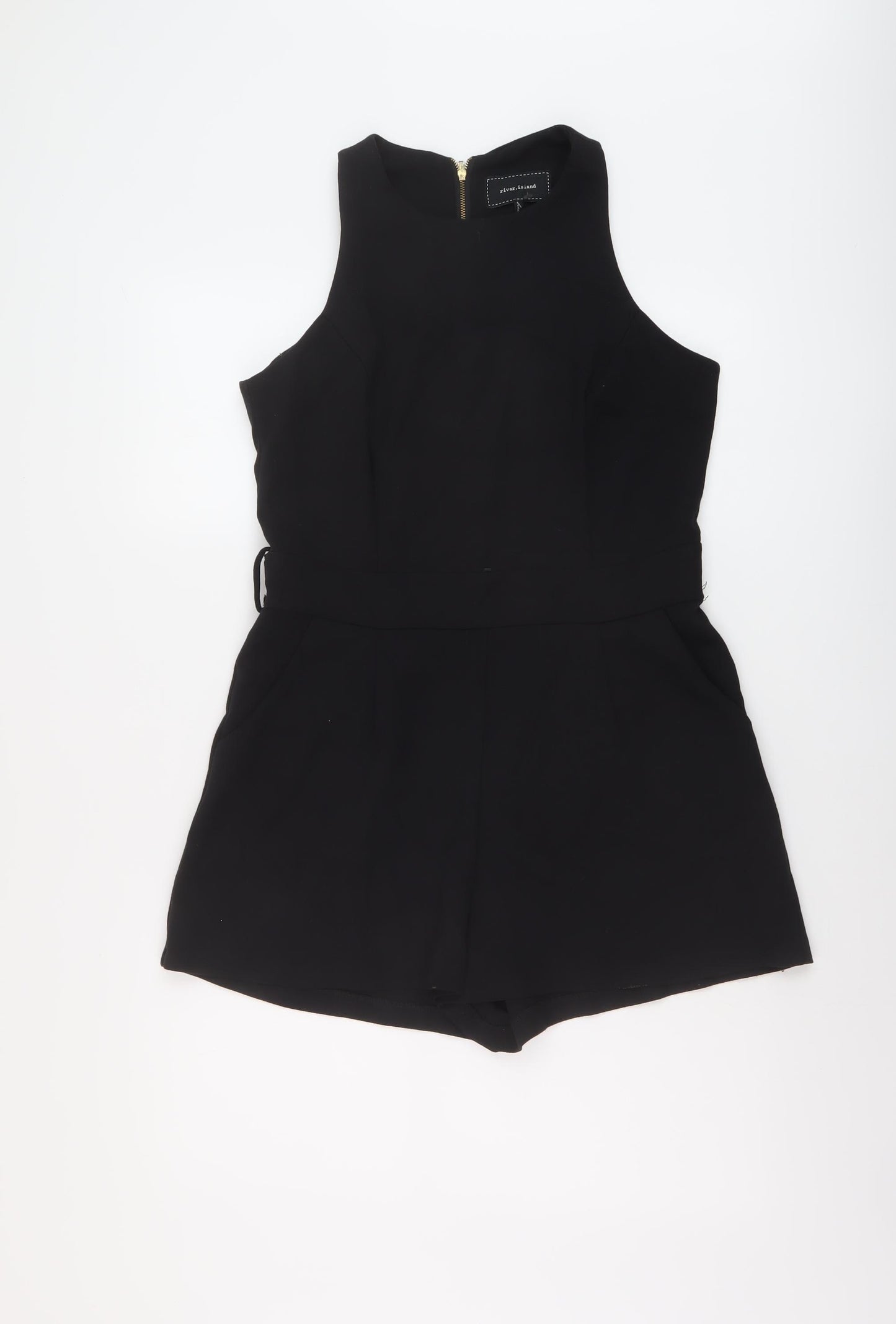 River Island Womens Black Polyester Playsuit One-Piece Size 14 Zip