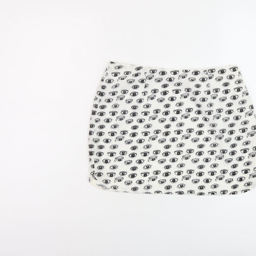 Neon Rose Womens White Geometric Polyester Mini Skirt Size 10 Zip