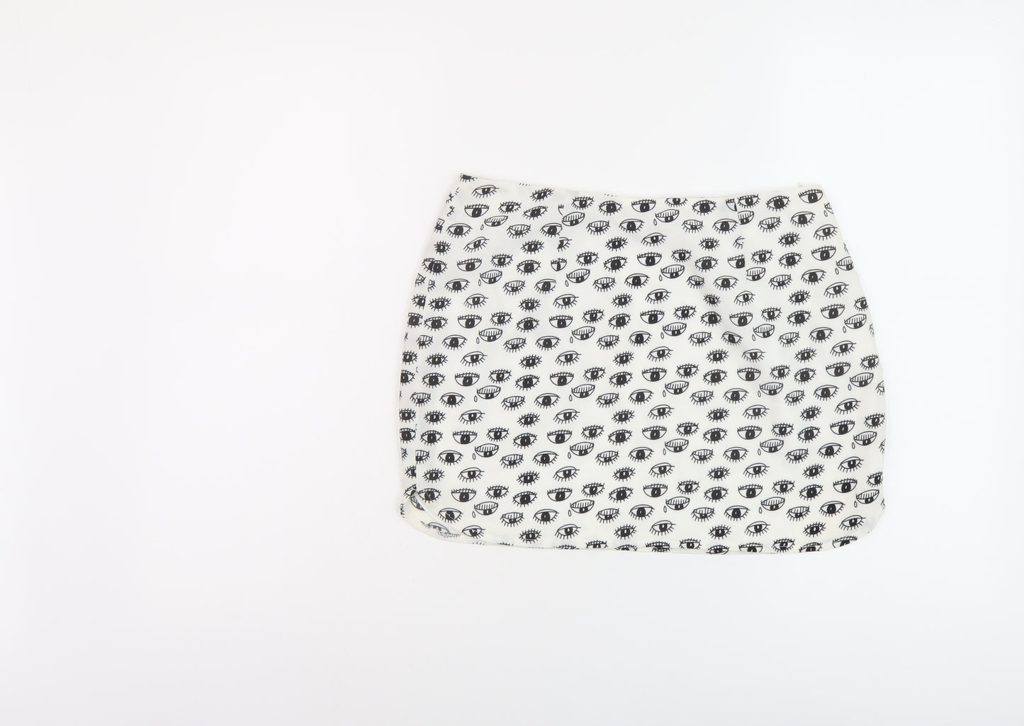 Neon Rose Womens White Geometric Polyester Mini Skirt Size 10 Zip