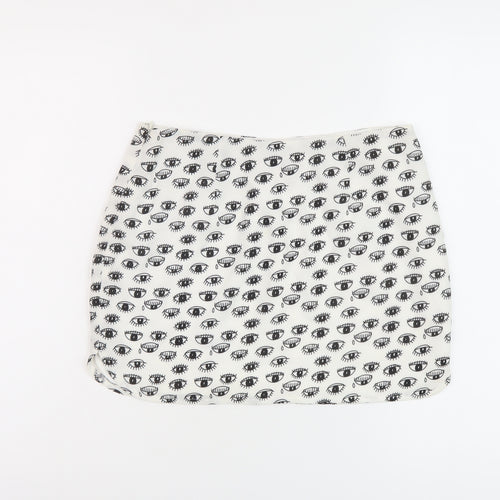 Neon Rose Womens White Geometric Polyester Mini Skirt Size 10 Zip