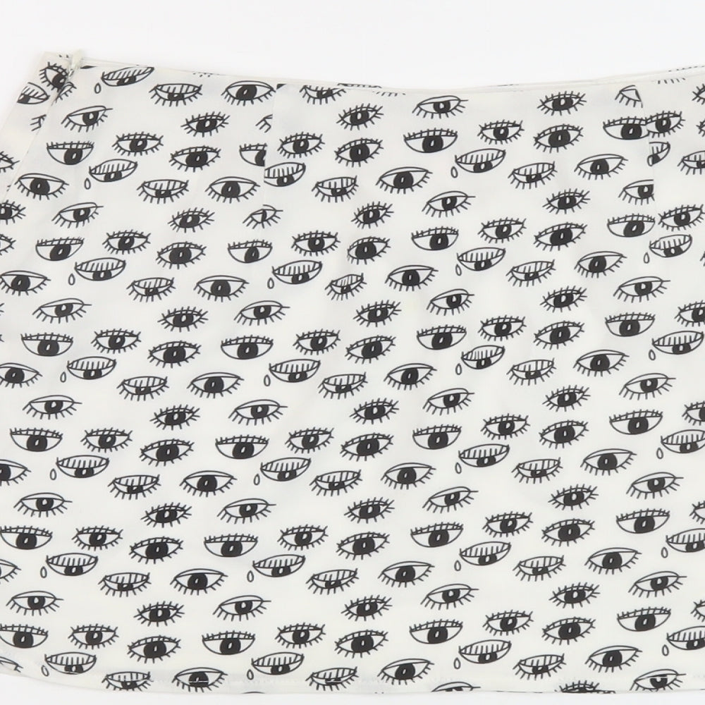 Neon Rose Womens White Geometric Polyester Mini Skirt Size 10 Zip