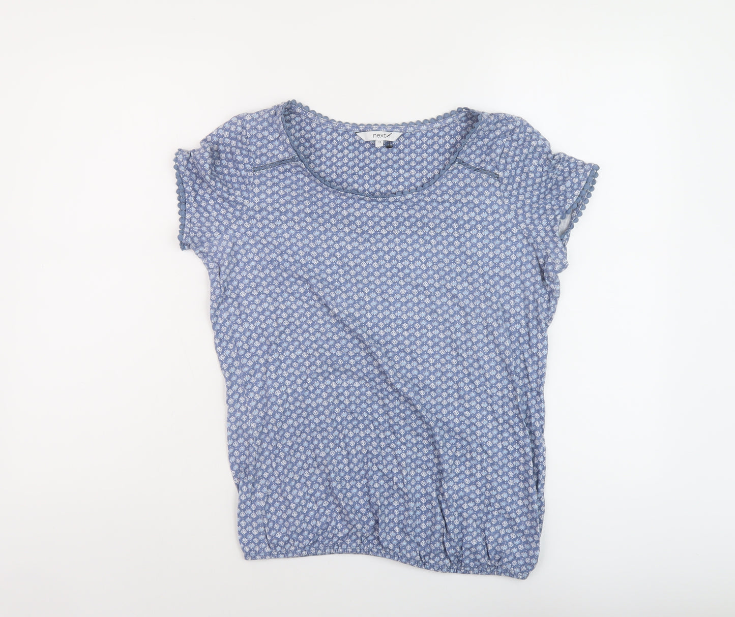 NEXT Womens Blue Geometric Cotton Basic T-Shirt Size 10 Round Neck
