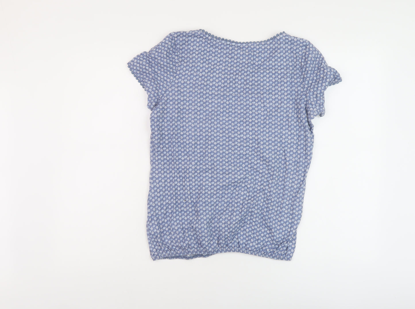 NEXT Womens Blue Geometric Cotton Basic T-Shirt Size 10 Round Neck