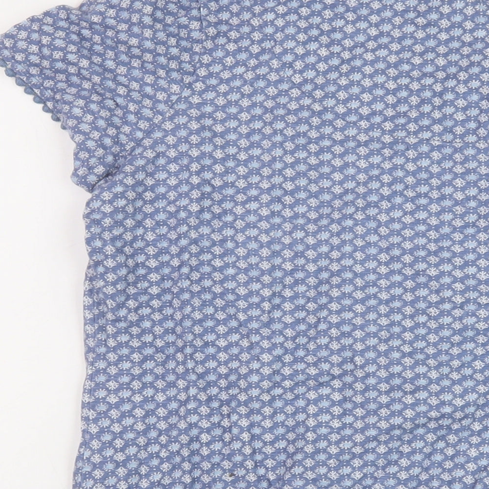 NEXT Womens Blue Geometric Cotton Basic T-Shirt Size 10 Round Neck