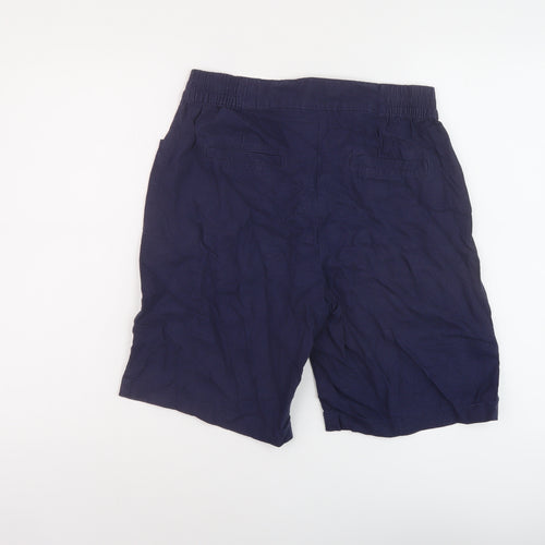 NEXT Womens Blue Linen Bermuda Shorts Size 10 L9 in Regular Button