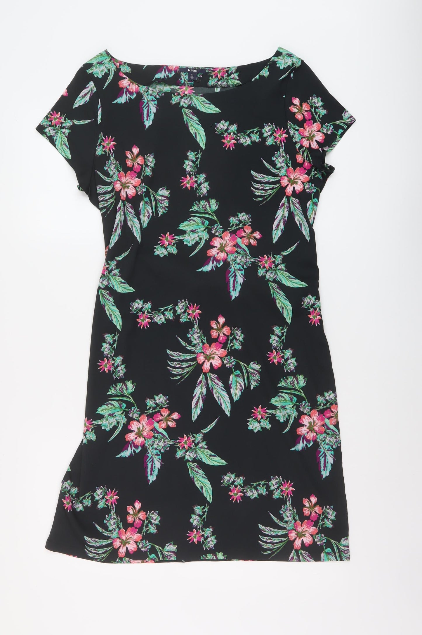 Kiabi Womens Black Floral Polyester A-Line Size 14 Round Neck Pullover