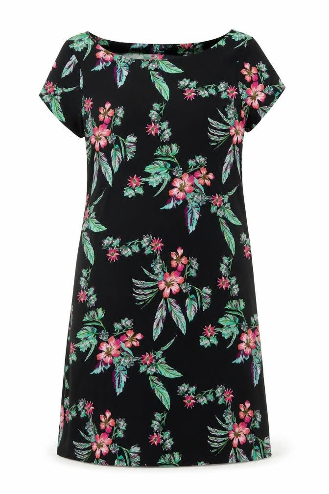 Front view of Kiabi women’s black floral polyester a-line, size UK 14, round neck pullover