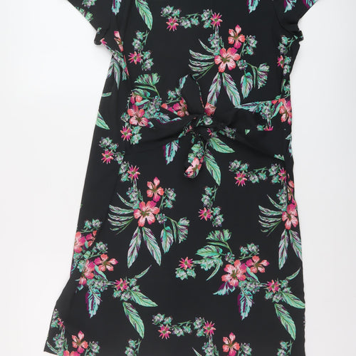 Kiabi Womens Black Floral Polyester A-Line Size 14 Round Neck Pullover