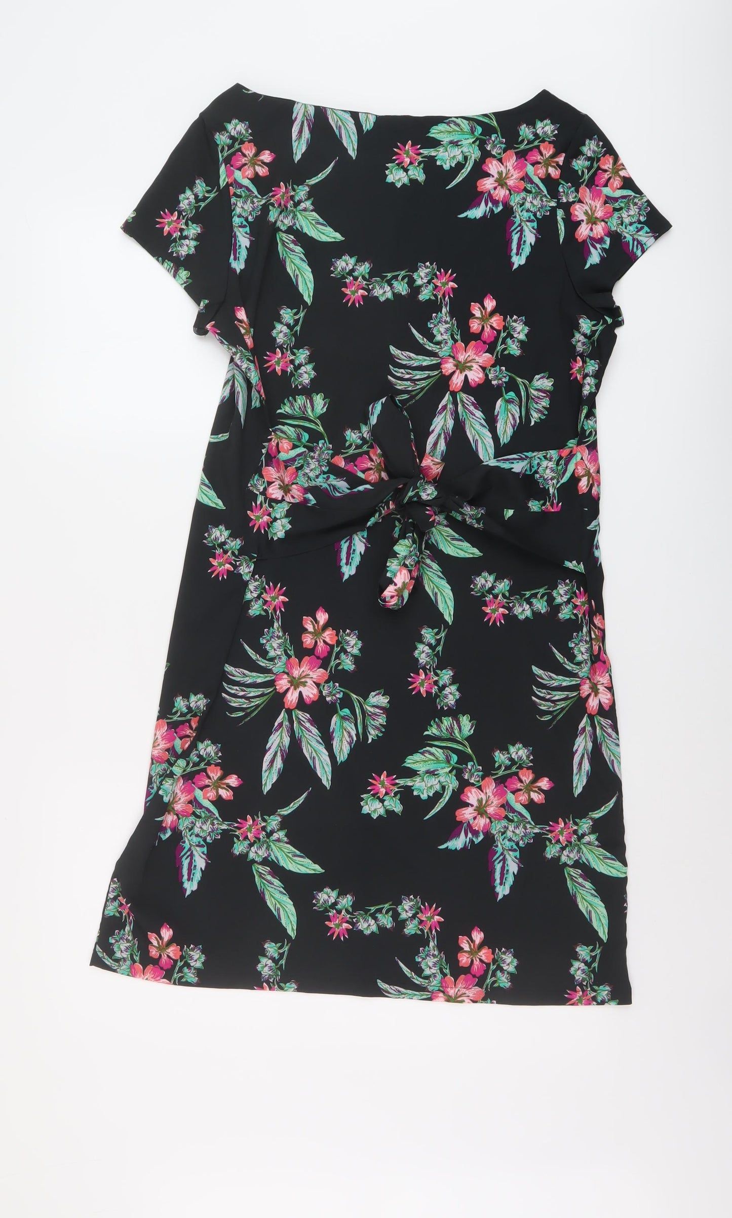 Kiabi Womens Black Floral Polyester A-Line Size 14 Round Neck Pullover