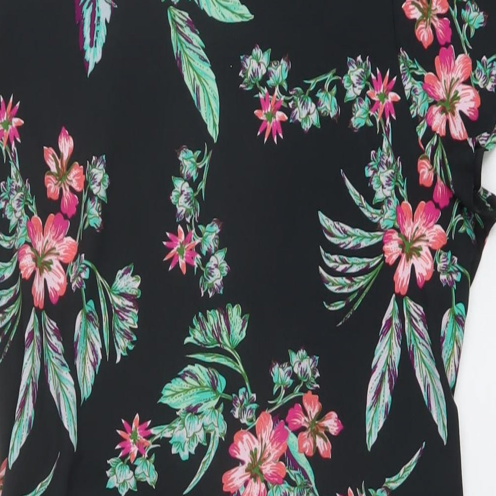 Kiabi Womens Black Floral Polyester A-Line Size 14 Round Neck Pullover