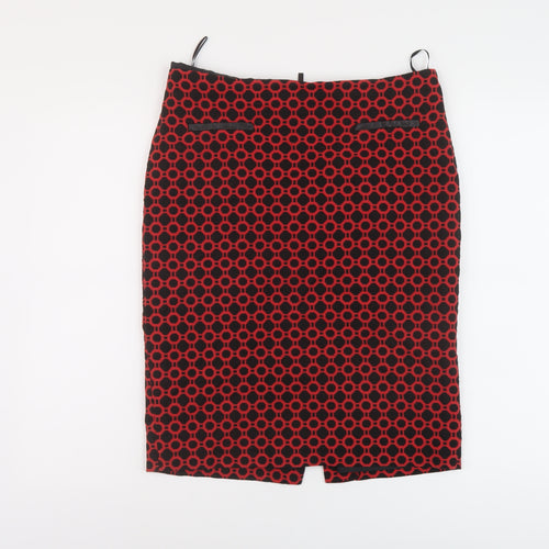 Marks and Spencer Womens Red Geometric Cotton Straight & Pencil Skirt Size 10 Zip