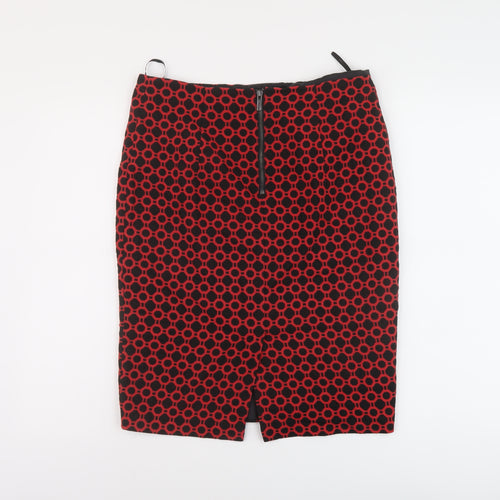 Marks and Spencer Womens Red Geometric Cotton Straight & Pencil Skirt Size 10 Zip