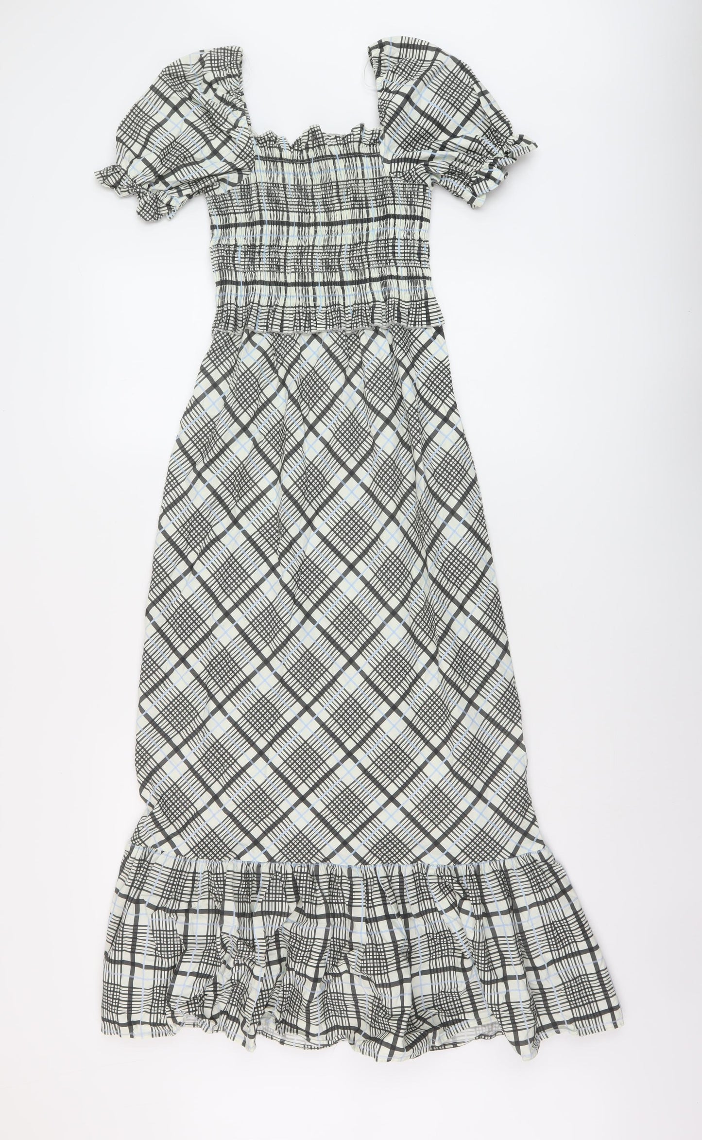 Topshop Womens Multicoloured Plaid Cotton A-Line Size 6 Square Neck Pullover