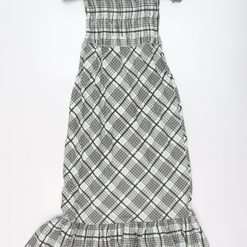 Topshop Womens Multicoloured Plaid Cotton A-Line Size 6 Square Neck Pullover