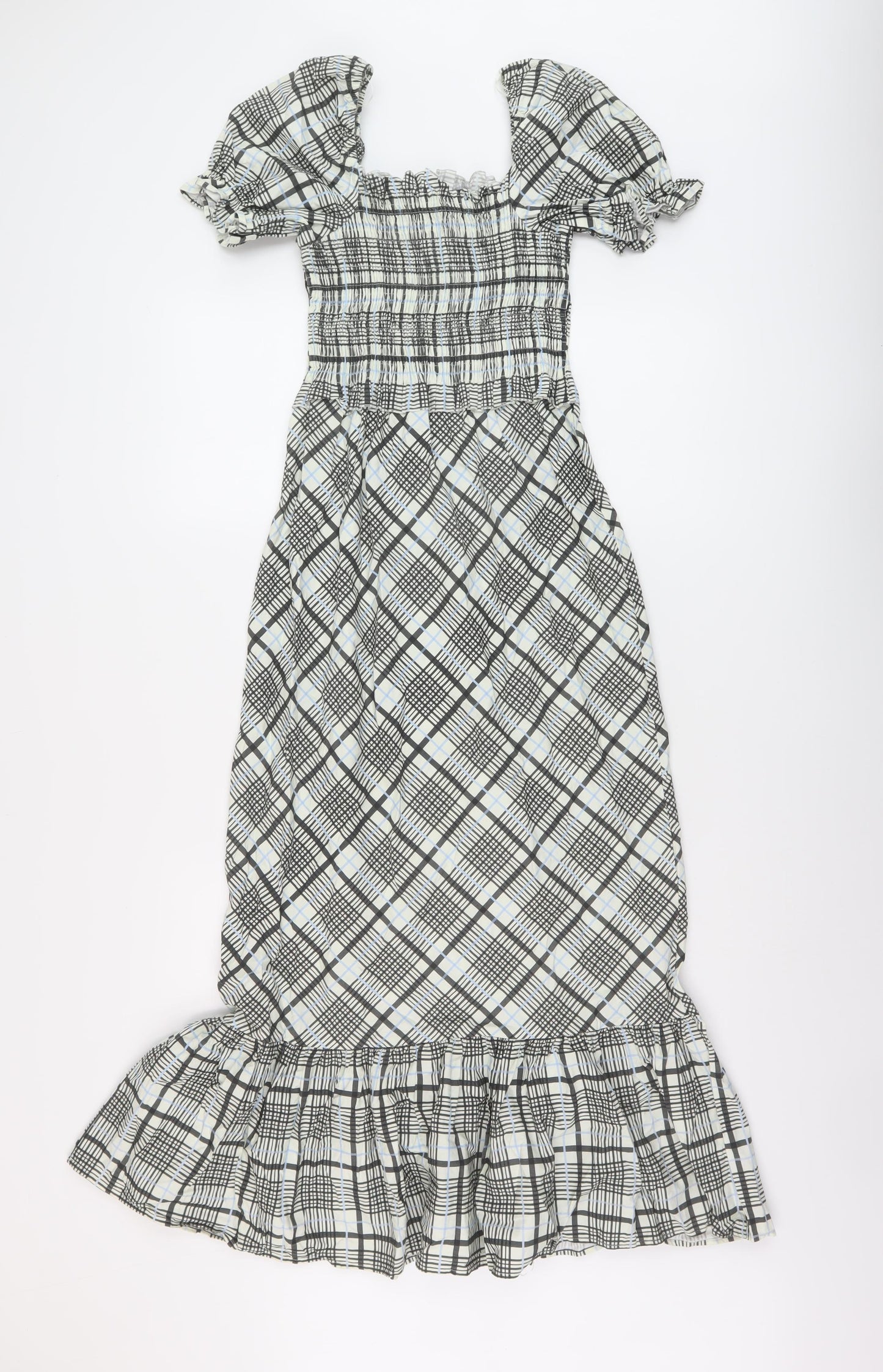 Topshop Womens Multicoloured Plaid Cotton A-Line Size 6 Square Neck Pullover