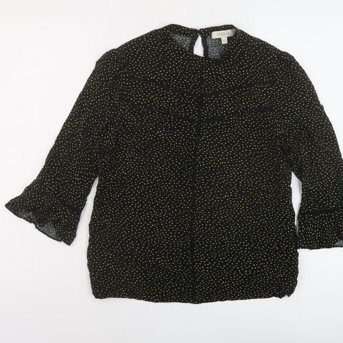 Oasis Womens Black Polka Dot Viscose Basic Blouse Size 10 Mock Neck