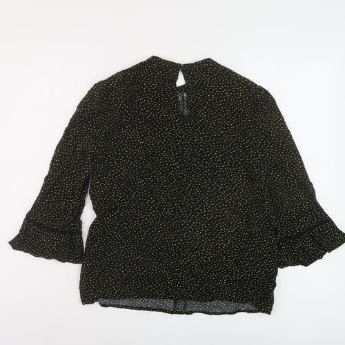 Oasis Womens Black Polka Dot Viscose Basic Blouse Size 10 Mock Neck