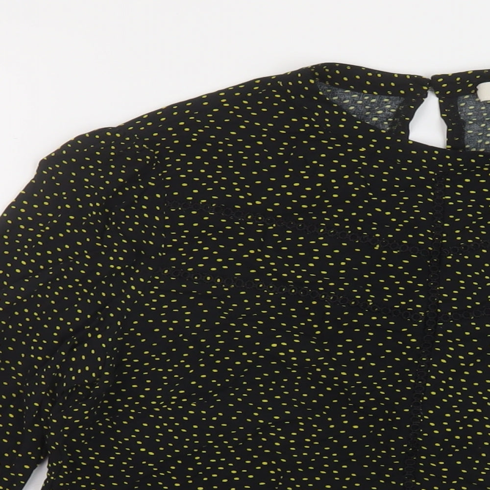 Oasis Womens Black Polka Dot Viscose Basic Blouse Size 10 Mock Neck