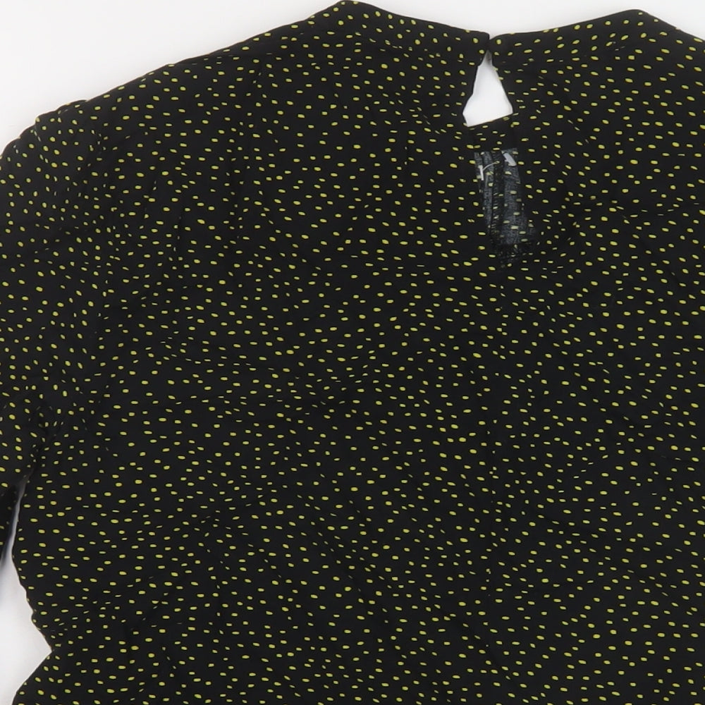 Oasis Womens Black Polka Dot Viscose Basic Blouse Size 10 Mock Neck