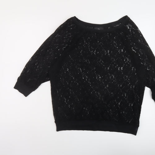 NEXT Womens Black Polyester Basic Blouse Size 12 Round Neck