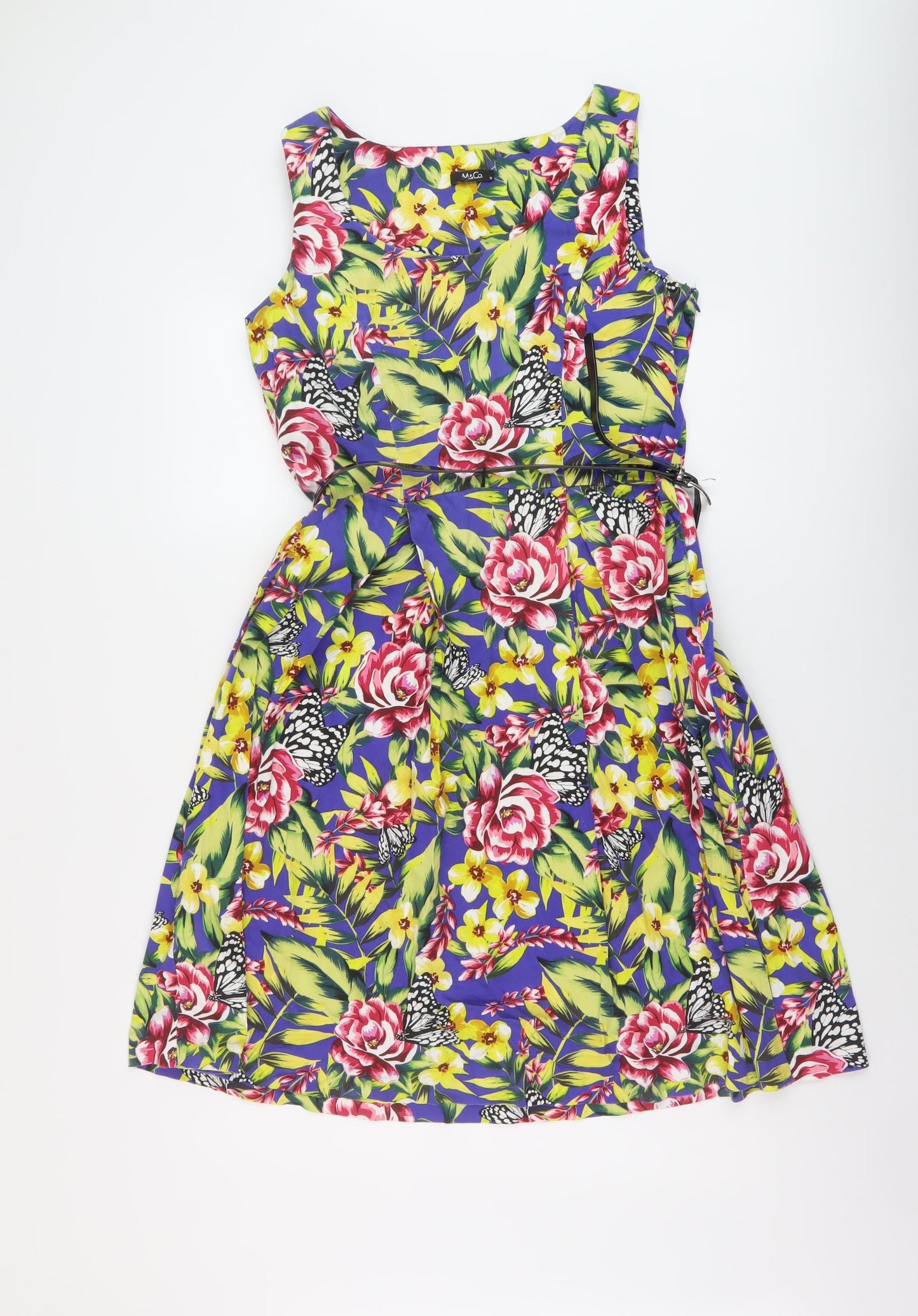 M&Co Womens Multicoloured Floral Cotton A-Line Size 12 Round Neck Zip