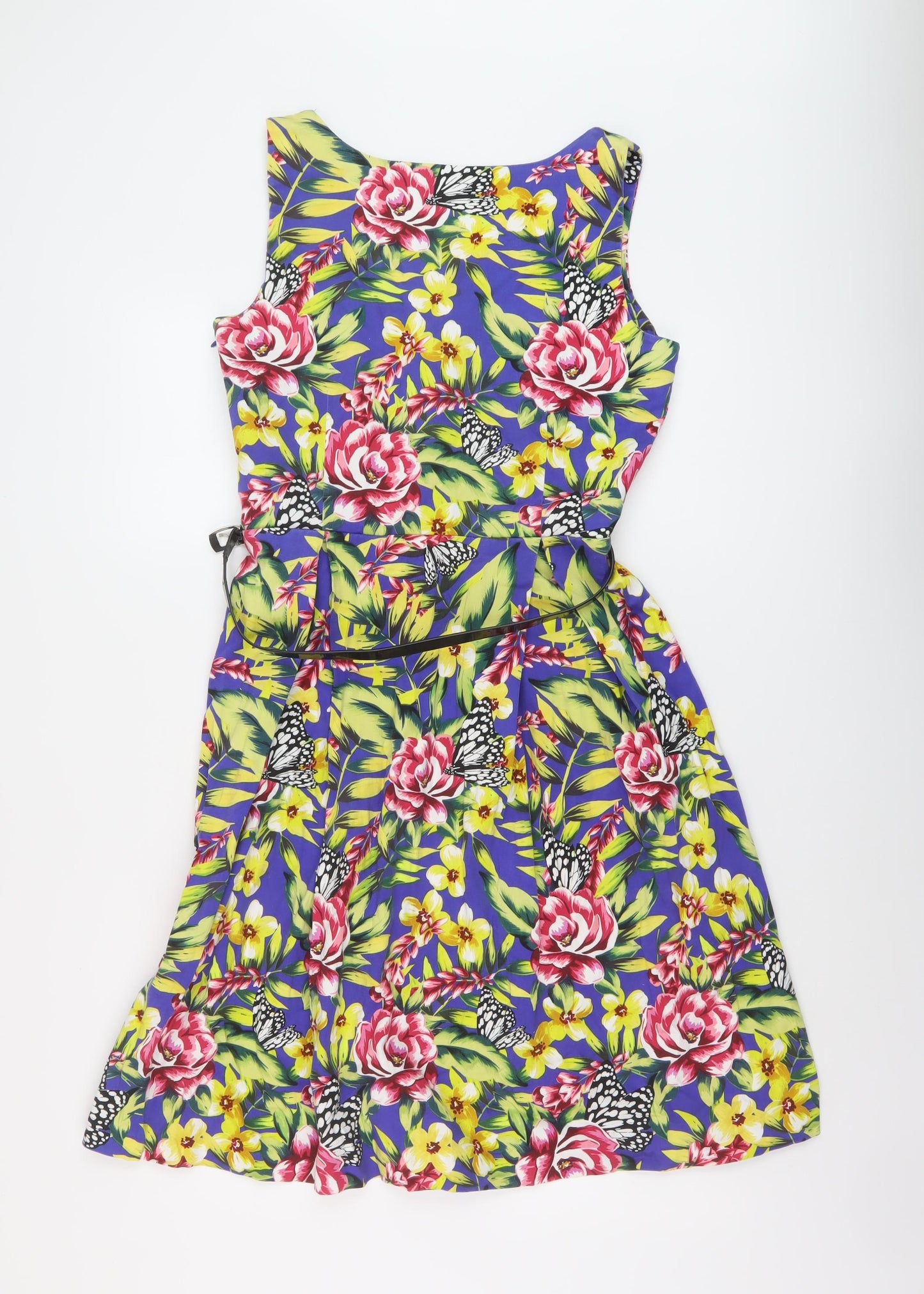 M&Co Womens Multicoloured Floral Cotton A-Line Size 12 Round Neck Zip