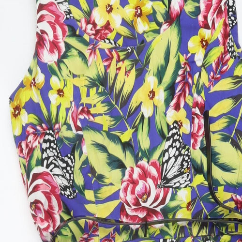 M&Co Womens Multicoloured Floral Cotton A-Line Size 12 Round Neck Zip