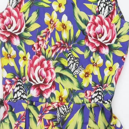 M&Co Womens Multicoloured Floral Cotton A-Line Size 12 Round Neck Zip