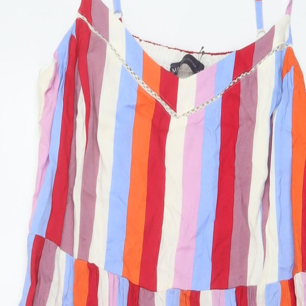 Marks and Spencer Womens Multicoloured Striped Viscose A-Line Size 14 Sweetheart Pullover