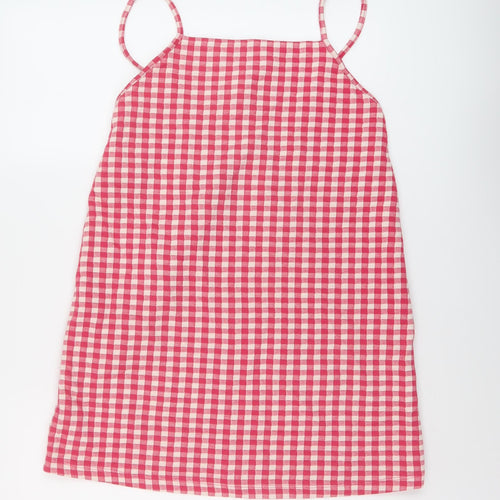 Zara Womens Pink Check Cotton Mini Size M Square Neck Pullover