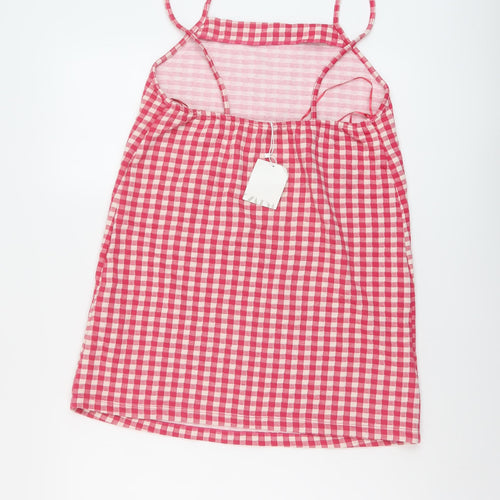 Zara Womens Pink Check Cotton Mini Size M Square Neck Pullover