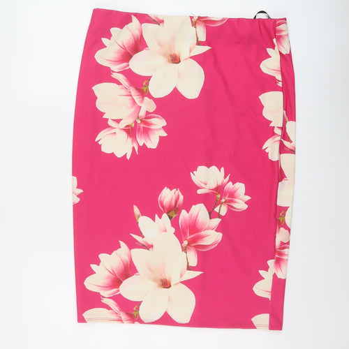 Dorothy Perkins Womens Pink Floral Polyester Straight & Pencil Skirt Size 16 Zip