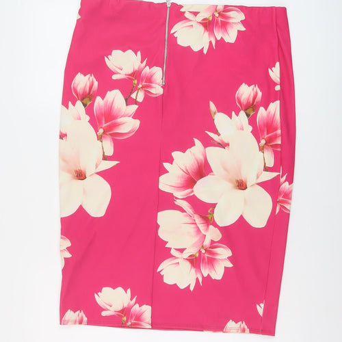Dorothy Perkins Womens Pink Floral Polyester Straight & Pencil Skirt Size 16 Zip