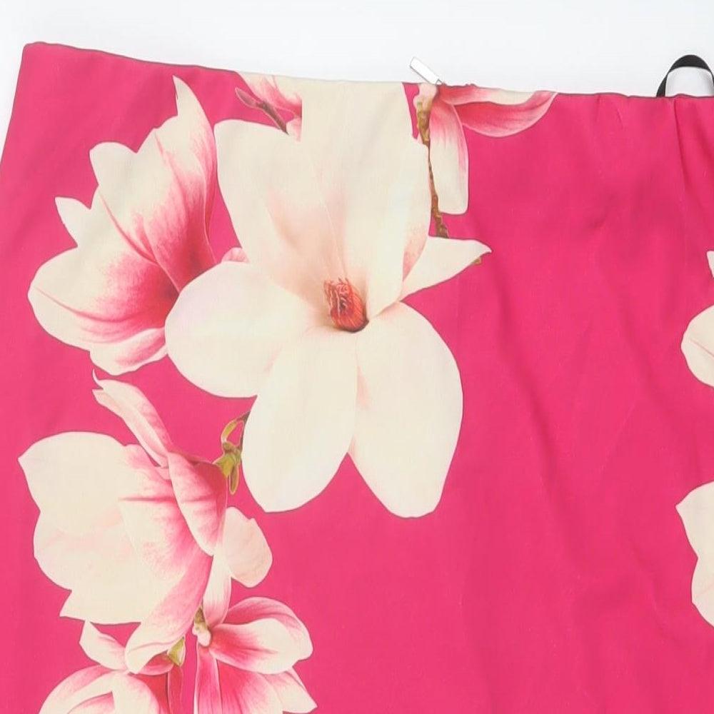 Dorothy Perkins Womens Pink Floral Polyester Straight & Pencil Skirt Size 16 Zip