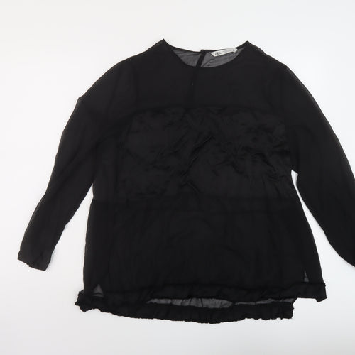 Zara Womens Black Polyester Basic Blouse Size M Round Neck