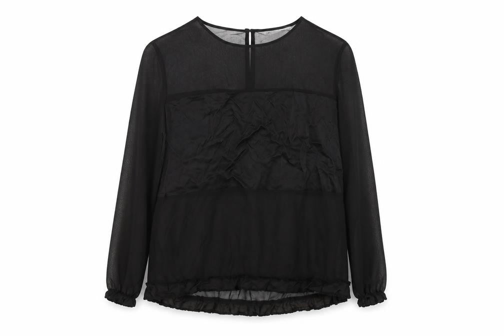 Front view of Zara women’s black polyester basic blouse, size M, round neck