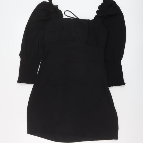 H&M Womens Black Polyester Mini Size 10 Square Neck Tie