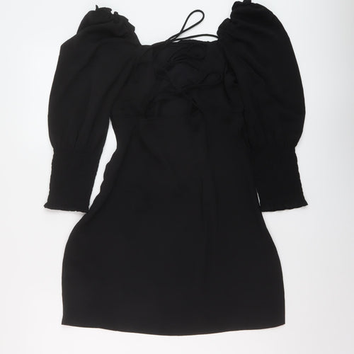 H&M Womens Black Polyester Mini Size 10 Square Neck Tie