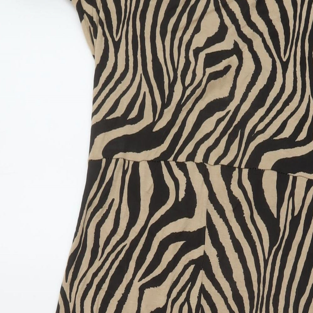 Boohoo Womens Beige Animal Print Viscose Bodycon Size 14 V-Neck Pullover