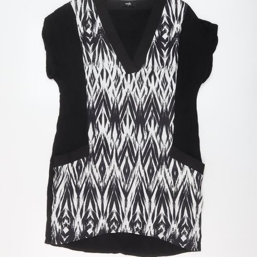 Wallis Womens Black Geometric Viscose Tunic Blouse Size S V-Neck