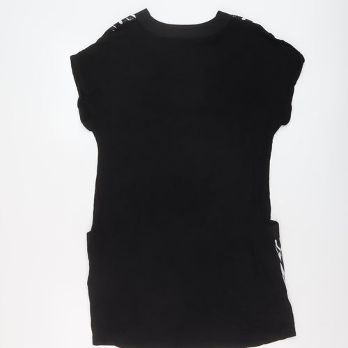 Wallis Womens Black Geometric Viscose Tunic Blouse Size S V-Neck
